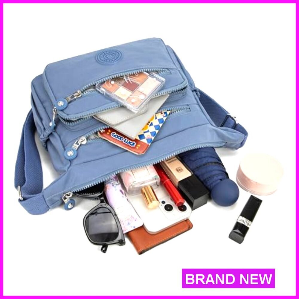 Lightweight Nylon Shoulder Bag Multiple Pockets Anti-Theft Tote Crossbody Purse - Picture 7 of 8